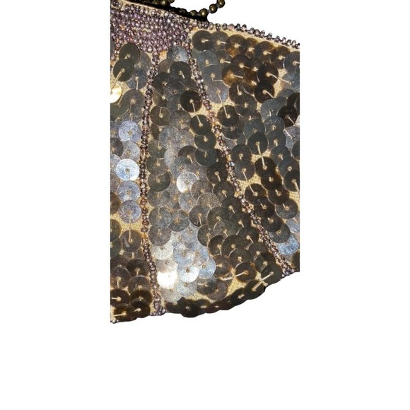 Gorgeous Vintage 1930s Gold Sequin Beaded Zip Clutch w/ Square Mirror Rare Glam - Picture 4 of 9